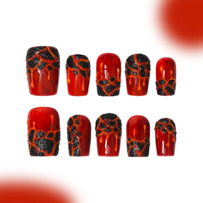 「Burst Lava」10Pcs Handmade Press-on Nails, 3D Hand-Painted Reusable False Nails