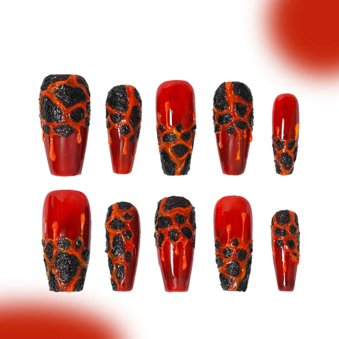 「Burst Lava」10Pcs Handmade Press-on Nails, 3D Hand-Painted Reusable False Nails