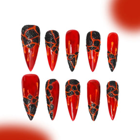 「Burst Lava」10Pcs Handmade Press-on Nails, 3D Hand-Painted Reusable False Nails