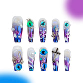 「Ugly Monster」10Pcs Handmade Press-on Nails, 3D Hand-Painted Reusable False Nails