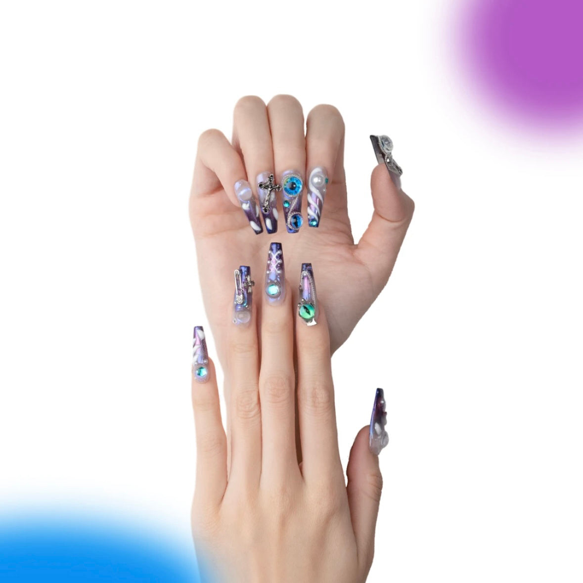 「Ugly Monster」10Pcs Handmade Press-on Nails, 3D Hand-Painted Reusable False Nails