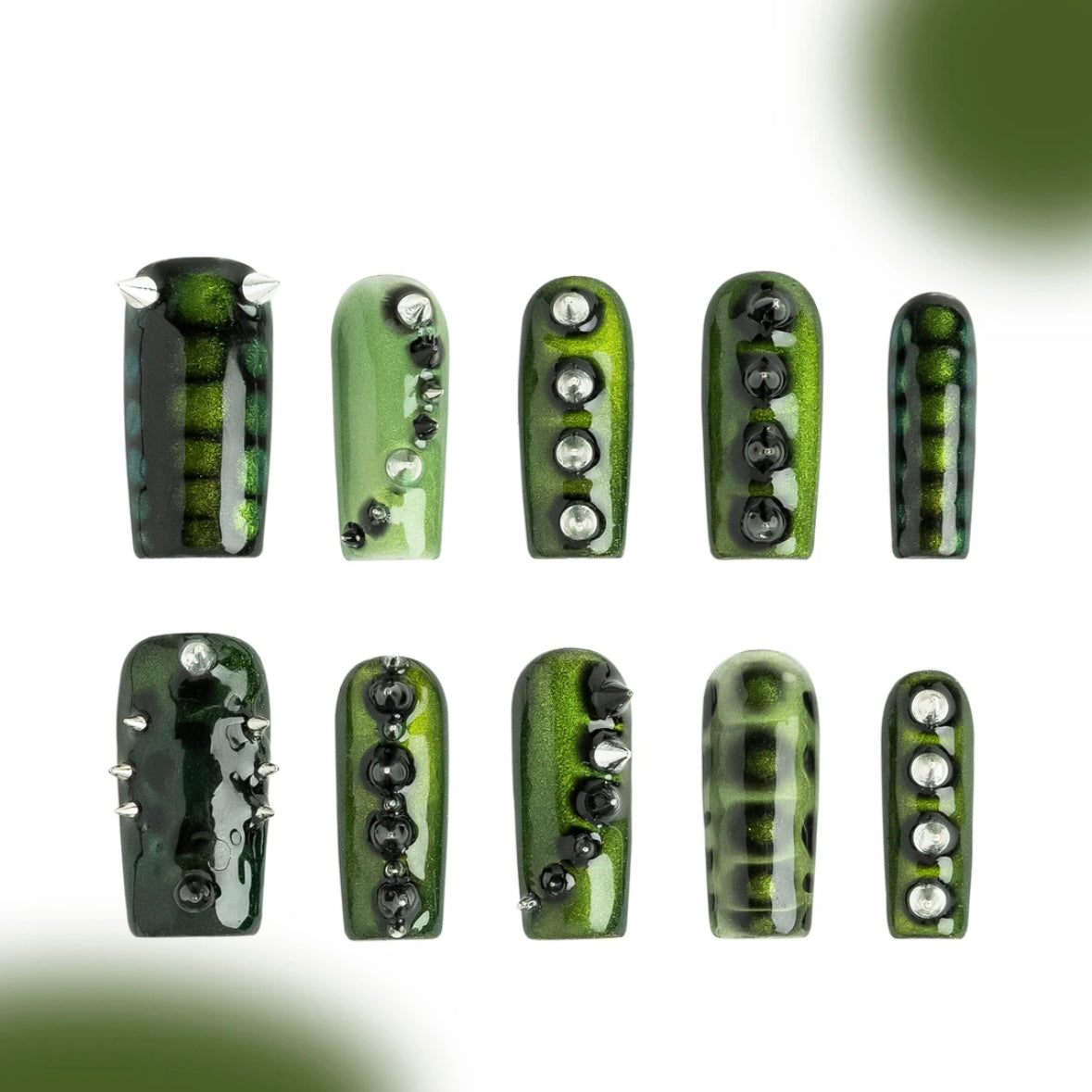 「Forbidden Rainforest」10Pcs Handmade Press-on Nails, 3D Hand-Painted Reusable False Nails