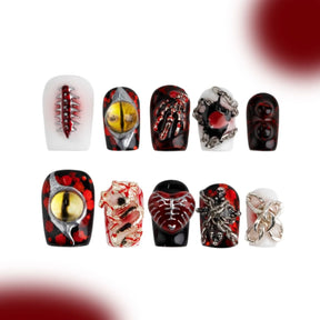 「Dragon Clan」10Pcs Handmade Press-on Nails, 3D Hand-Painted Reusable False Nails