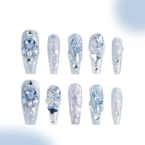 「Looking Tide」10Pcs Handmade Press-on Nails, 3D Hand-Painted Reusable False Nails