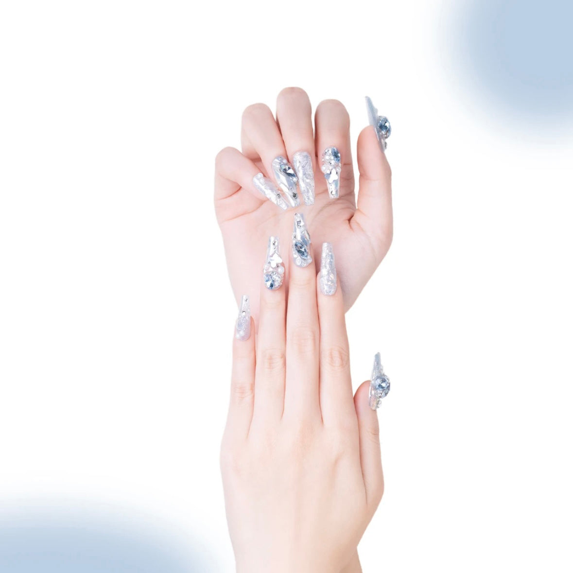 「Looking Tide」10Pcs Handmade Press-on Nails, 3D Hand-Painted Reusable False Nails