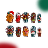 「Christmas Style」10Pcs Handmade Press-on Nails, 3D Hand-Painted Reusable False Nails