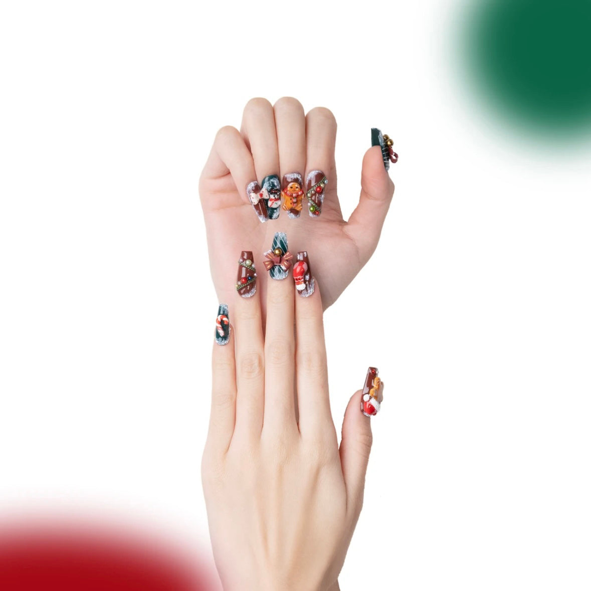 「Christmas Style」10Pcs Handmade Press-on Nails, 3D Hand-Painted Reusable False Nails