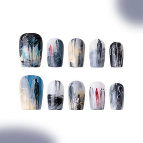 「Recluse」10Pcs Handmade Press-on Nails, 3D Hand-Painted Reusable False Nails