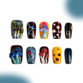 「Flower Umbrella」10Pcs Handmade Press-on Nails, 3D Hand-Painted Reusable False Nails