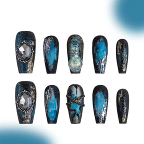 「Aquarius」10Pcs Handmade Press-on Nails, 3D Hand-Painted Reusable False Nails