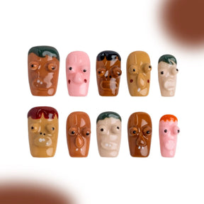 「Ugly Things」10Pcs Handmade Press-on Nails, 3D Hand-Painted Reusable False Nails