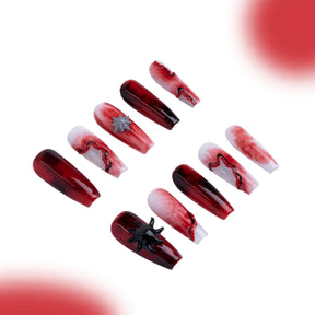 「Red Moon」10Pcs Handmade Press-on Nails, 3D Hand-Painted Reusable False Nails