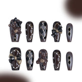 「Cocoa Bear」10Pcs Handmade Press-on Nails, 3D Hand-Painted Reusable False Nails