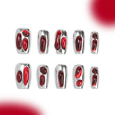 「Red Mirror」10Pcs Handmade Press-on Nails, 3D Hand-Painted Reusable False Nails