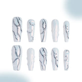 「Tide」10Pcs Handmade Press-on Nails, 3D Hand-Painted Reusable False Nails