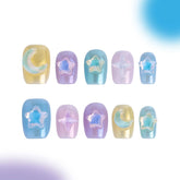 「Hoshino」10Pcs Handmade Press-on Nails, 3D Hand-Painted Reusable False Nails