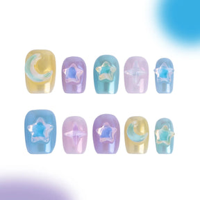 「Hoshino」10Pcs Handmade Press-on Nails, 3D Hand-Painted Reusable False Nails