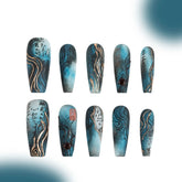 「Night Shines Clearly」10Pcs Handmade Press-on Nails, 3D Hand-Painted Reusable False Nails