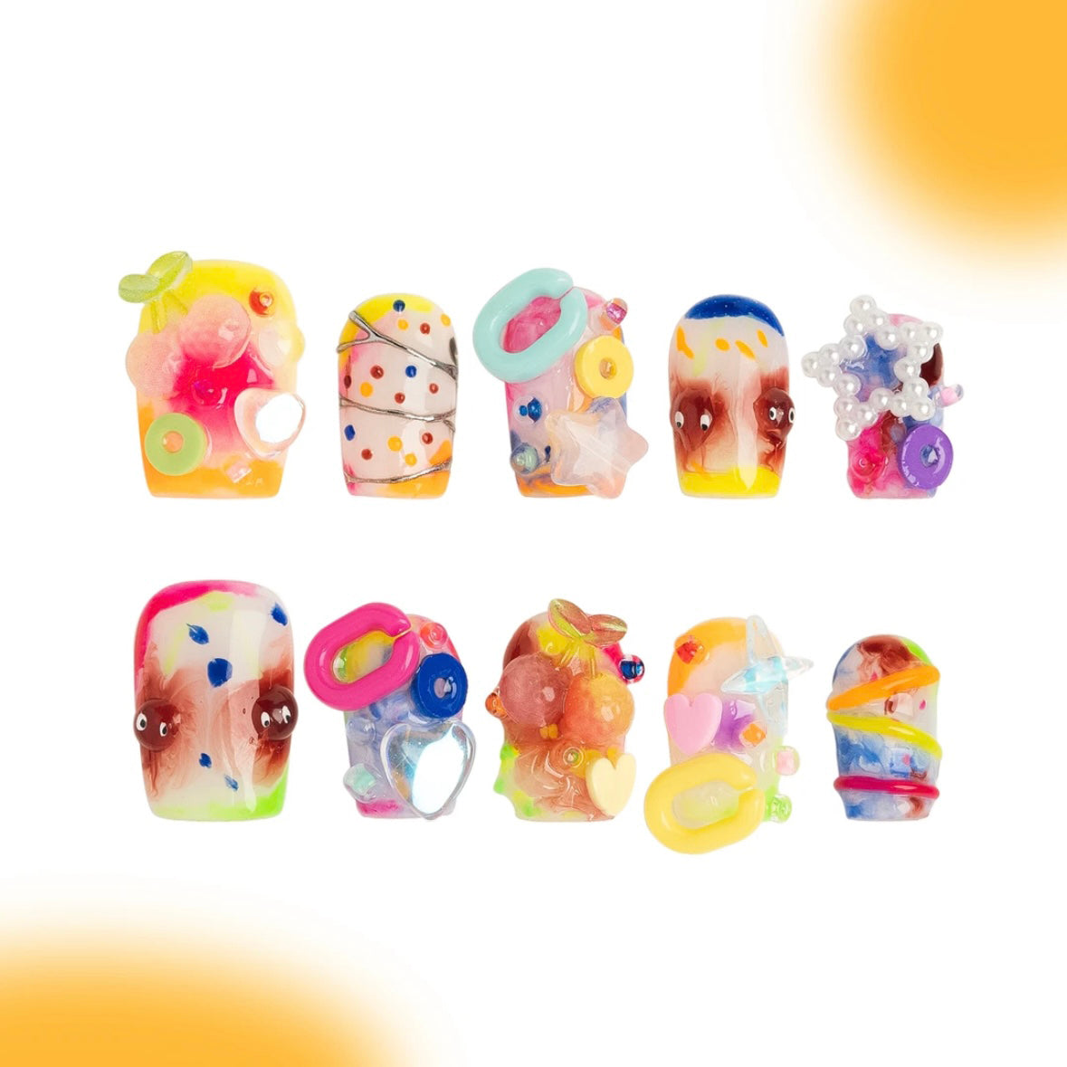 「Cherry Bomb」10Pcs Handmade Press-on Nails, 3D Hand-Painted Reusable False Nails