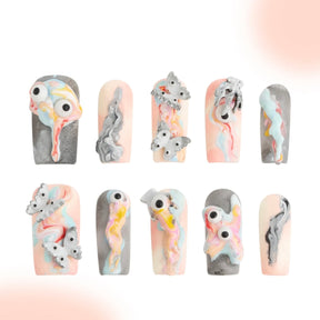 「The eighth sense」10Pcs Handmade Press-on Nails, 3D Hand-Painted Reusable False Nails