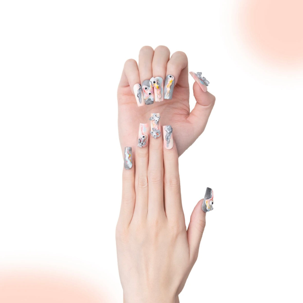 「The eighth sense」10Pcs Handmade Press-on Nails, 3D Hand-Painted Reusable False Nails