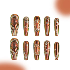 「Ragnarok」10Pcs Handmade Press-on Nails, 3D Hand-Painted Reusable False Nails