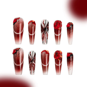 「Fudie」10Pcs Handmade Press-on Nails, 3D Hand-Painted Reusable False Nails