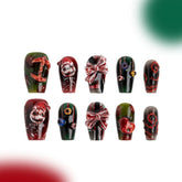 「Nightmare Before Christmas」10Pcs Handmade Press-on Nails, 3D Hand-Painted Reusable False Nails