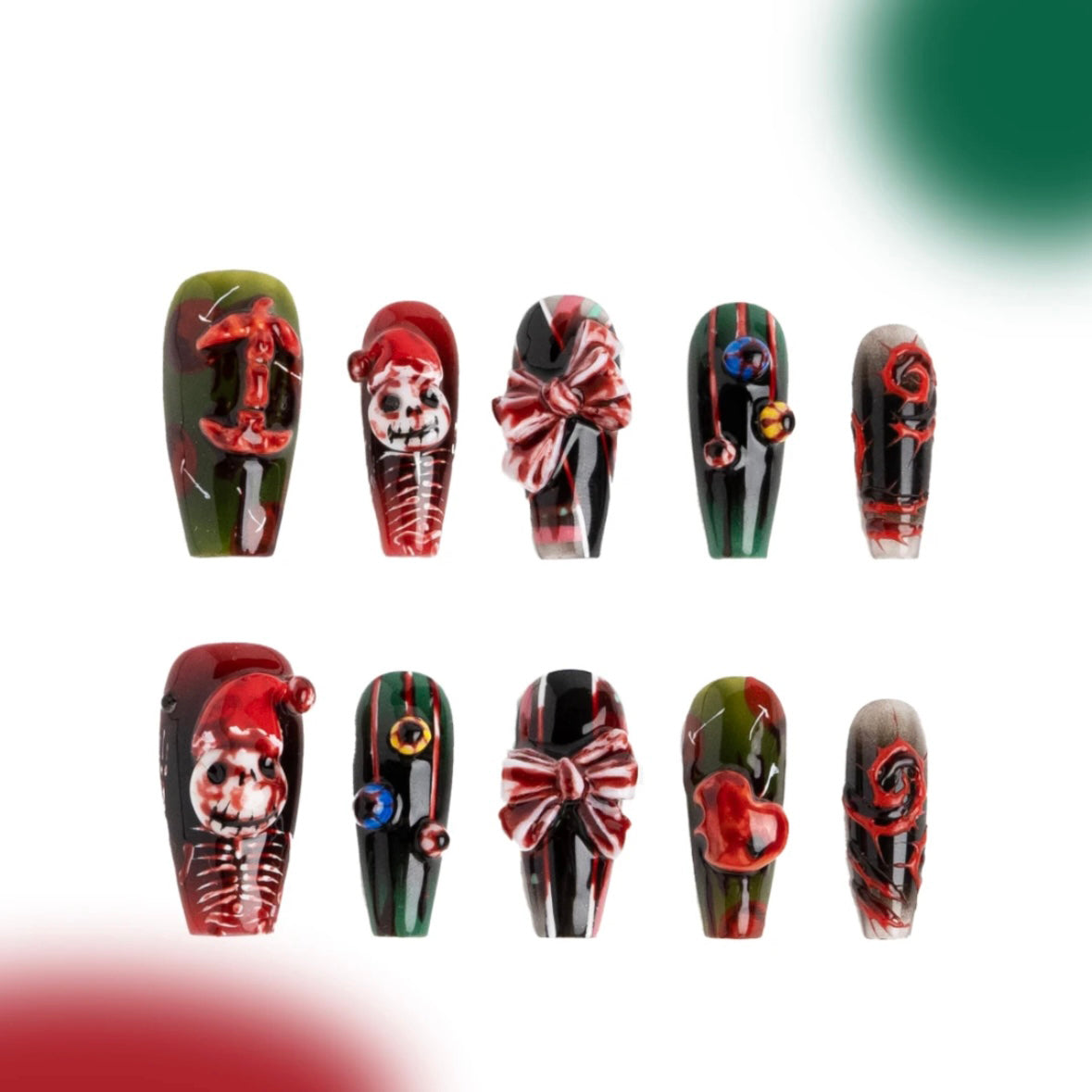 「Nightmare Before Christmas」10Pcs Handmade Press-on Nails, 3D Hand-Painted Reusable False Nails