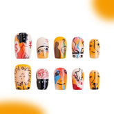 「Worker」10Pcs Handmade Press-on Nails, 3D Hand-Painted Reusable False Nails