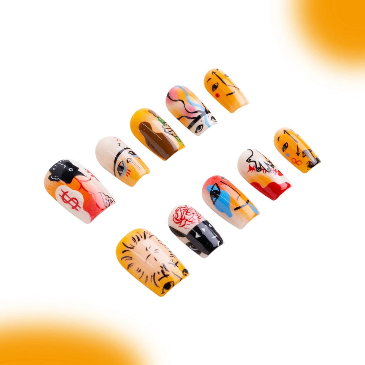 「Worker」10Pcs Handmade Press-on Nails, 3D Hand-Painted Reusable False Nails