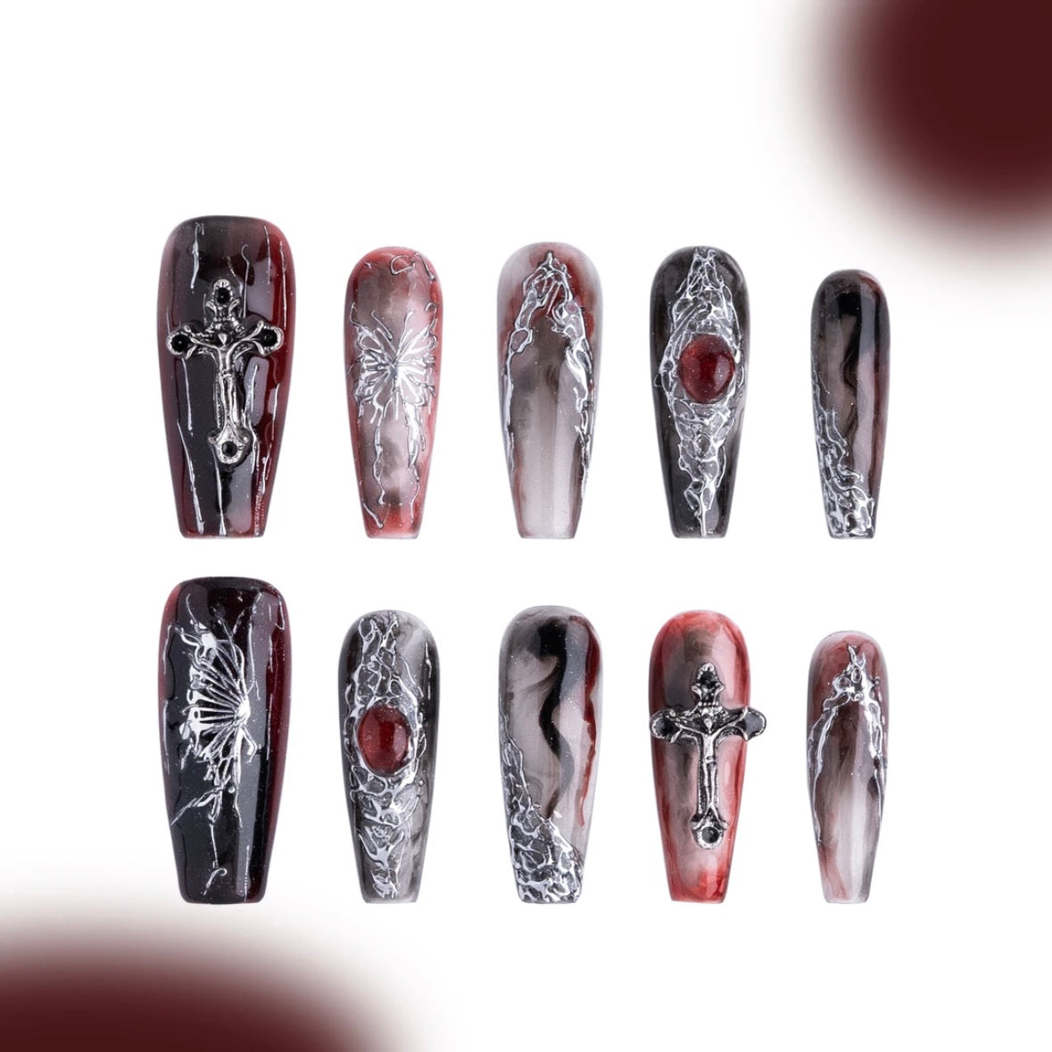 「Nighttail butterfly」10Pcs Handmade Press-on Nails, 3D Hand-Painted Reusable False Nails