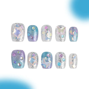 「Summer Sweetheart」10Pcs Handmade Press-on Nails, 3D Hand-Painted Reusable False Nails