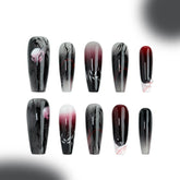 「Night-night bamboo forest」10Pcs Handmade Press-on Nails, 3D Hand-Painted Reusable False Nails