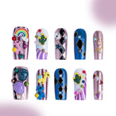 「Circus」10Pcs Handmade Press-on Nails, 3D Hand-Painted Reusable False Nails