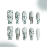 「Night match」10Pcs Handmade Press-on Nails, 3D Hand-Painted Reusable False Nails