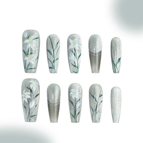 「Night match」10Pcs Handmade Press-on Nails, 3D Hand-Painted Reusable False Nails