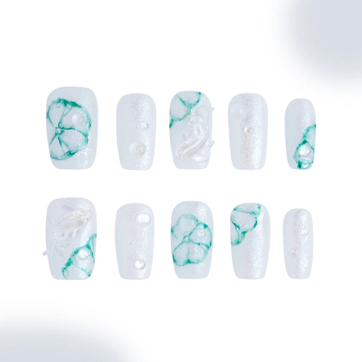 「Yuhe」10Pcs Handmade Press-on Nails, 3D Hand-Painted Reusable False Nails