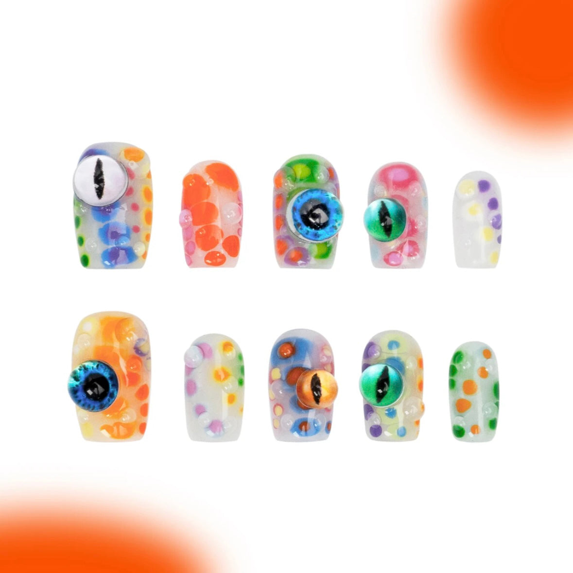 「Electric Monster」10Pcs Handmade Press-on Nails, 3D Hand-Painted Reusable False Nails