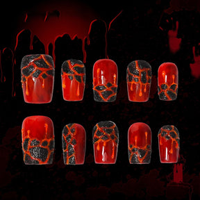 「Burst Lava」10Pcs Handmade Press-on Nails, 3D Hand-Painted Reusable False Nails