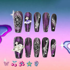 「Vortex」10Pcs Handmade Press-on Nails, 3D Hand-Painted Reusable False Nails