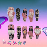 「Rabbit」10Pcs Handmade Press-on Nails, 3D Hand-Painted Reusable False Nails