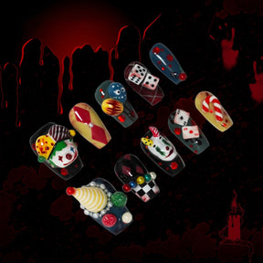 「Masked Clown」10Pcs Handmade Press-on Nails, 3D Hand-Painted Reusable False Nails