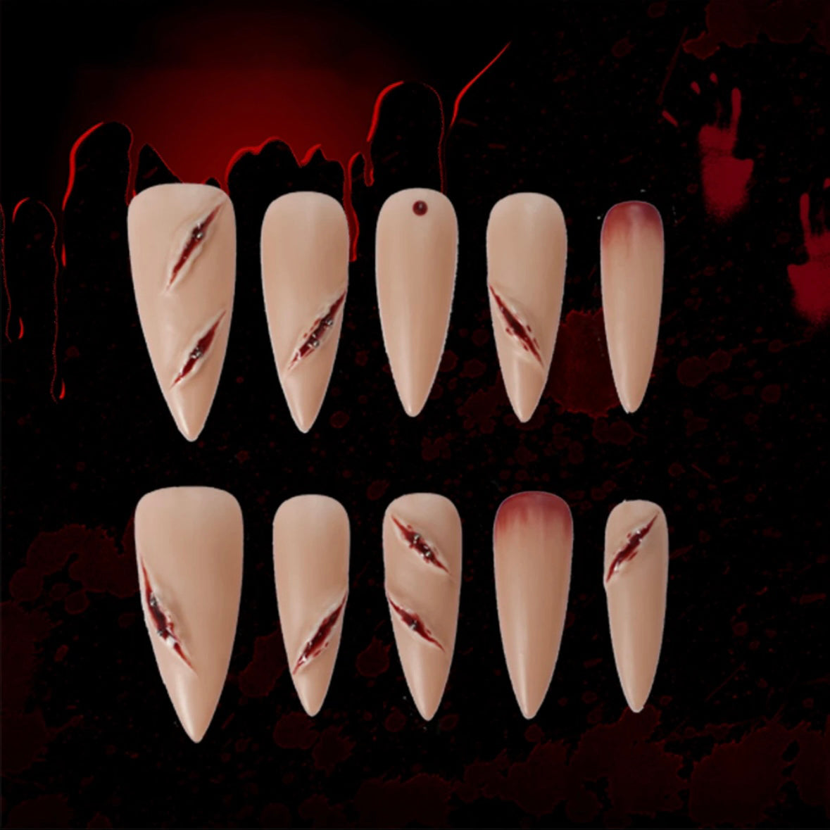 「Painful Nerve」10Pcs Handmade Press-on Nails, 3D Hand-Painted Reusable False Nails