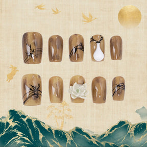 「Standard」10Pcs Handmade Press-on Nails, 3D Hand-Painted Reusable False Nails