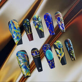 「Enamel Color」10Pcs Handmade Press-on Nails, 3D Hand-Painted Reusable False Nails