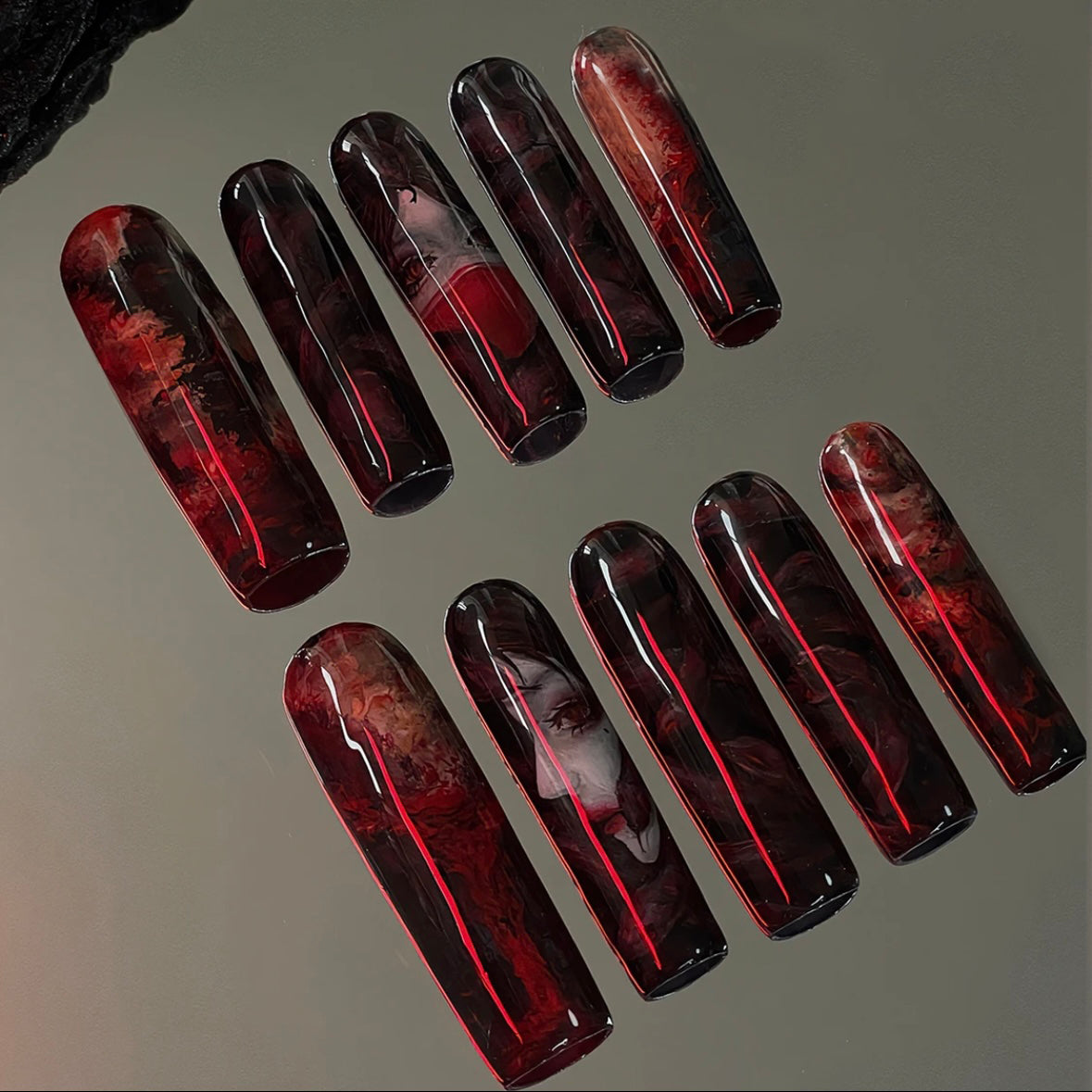 「Snake-Haired Banshee」10Pcs Handmade Press-on Nails, 3D Hand-Painted Reusable False Nails