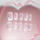 「Cloudward」10Pcs Handmade Press-on Nails, 3D Hand-Painted Reusable False Nails