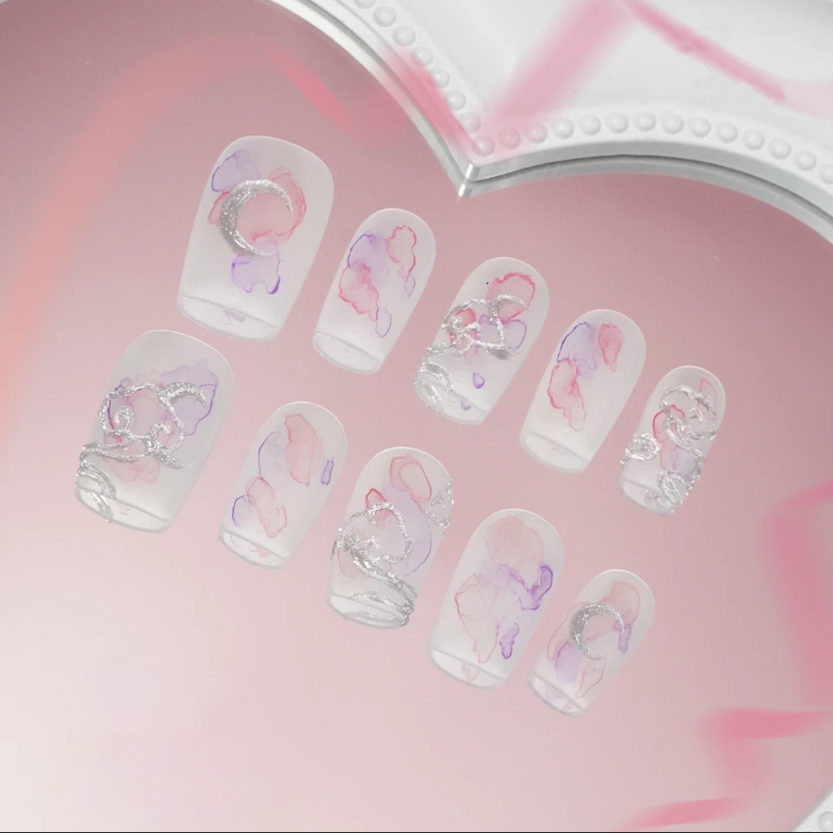 「Cloudward」10Pcs Handmade Press-on Nails, 3D Hand-Painted Reusable False Nails