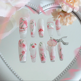 「Tender」10Pcs Handmade Press-on Nails, 3D Hand-Painted Reusable False Nails